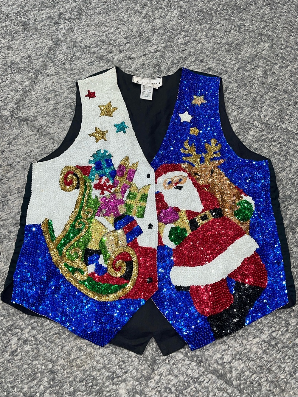 Vintage Ana Mori Black Sequin Vest with Multicolor Sequin Trim